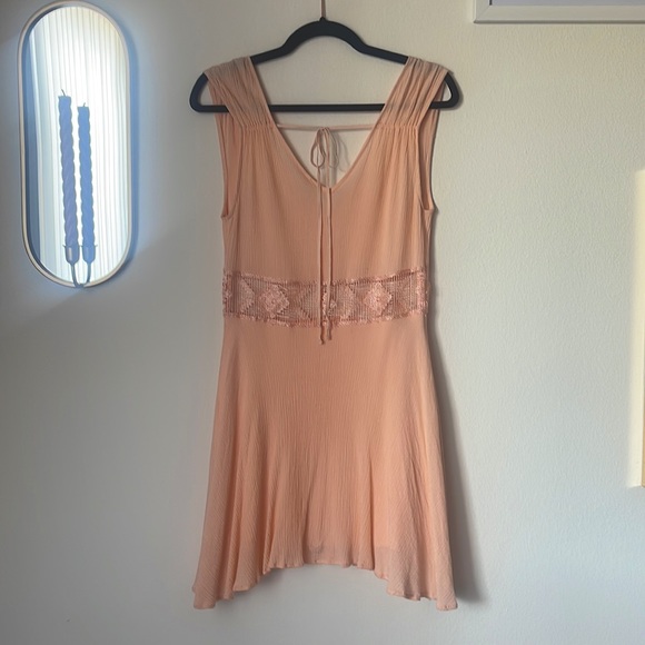 FREE PEOPLE Peach fairycore🍑 V-Neck Mini Dress with Lace Cut Out - Picture 6 of 10